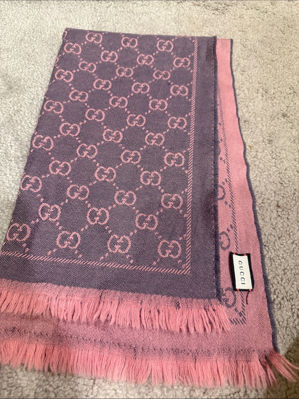 Gucci Pink and gray GG Jacquard Scarf with Fringe